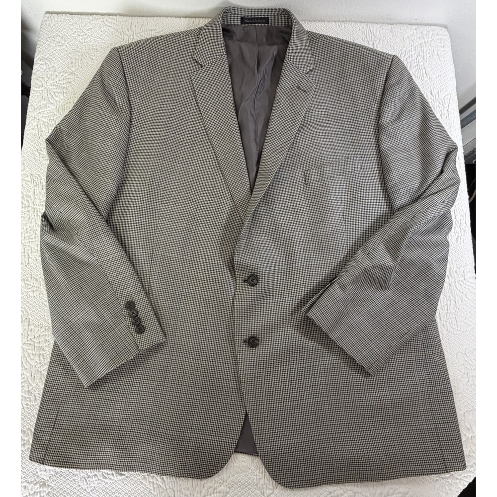 Lauren Ralph Lauren 52R Silk Wool Blazer Mens Gray Blue Houndstooth Sport Coat